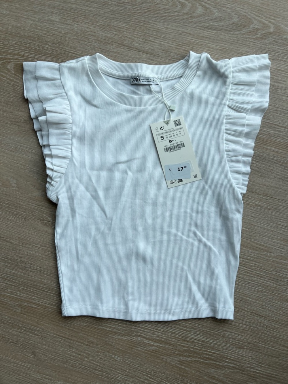 NWT Zara White Ribbed Tank Top with Ruffle Sleeves